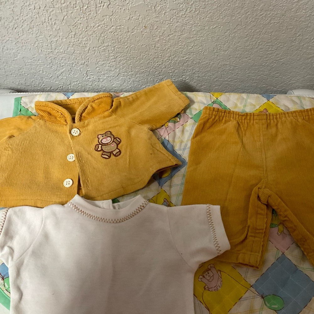 Vintage Cabbage Patch Kid Boys Corduroy Outfit W/ Teddy Bear Appliqué & T Shirt